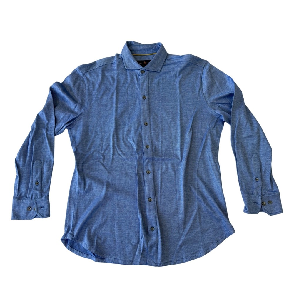 Robert Talbott Button Down Mens M Blue Good Cotton Tencel Linen Tailored Shirt